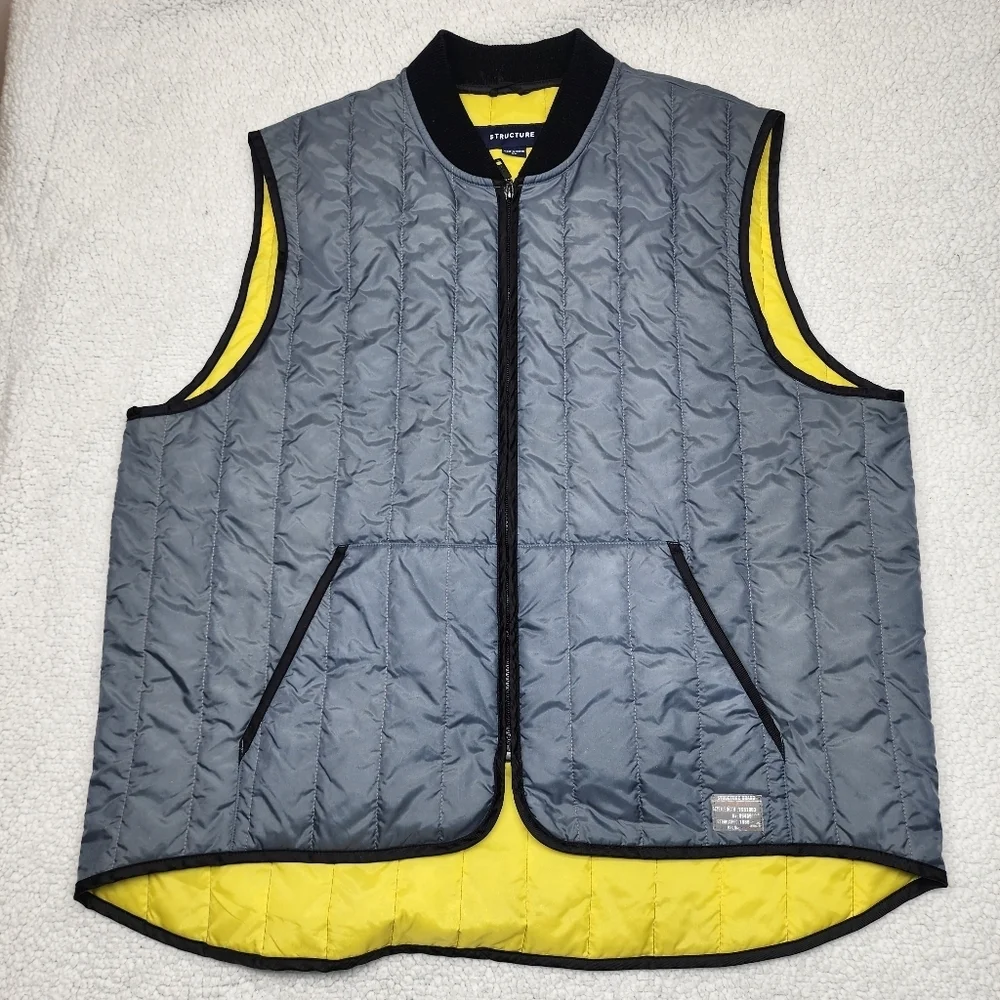 Structure Men's Gray Quilted Yellow Lined Vest XL